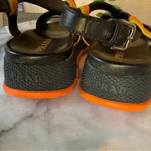 Prada | Shoes | Prada Black And Orange Leather Sandals 365  display picture 2